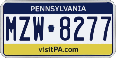 PA license plate MZW8277