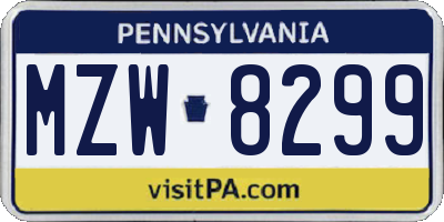 PA license plate MZW8299