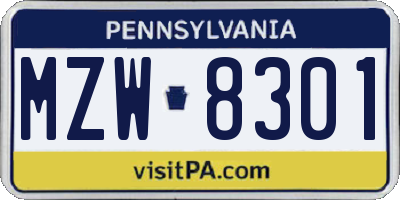 PA license plate MZW8301