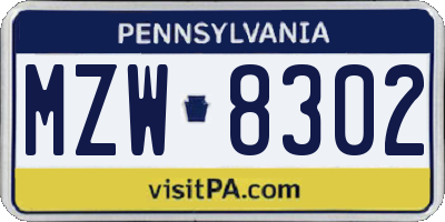 PA license plate MZW8302
