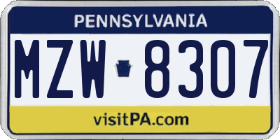 PA license plate MZW8307