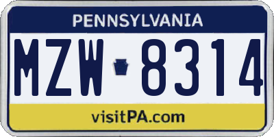 PA license plate MZW8314