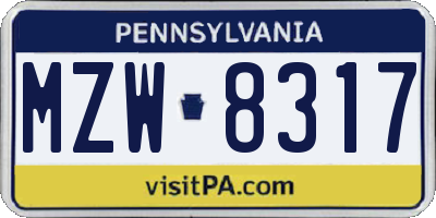 PA license plate MZW8317
