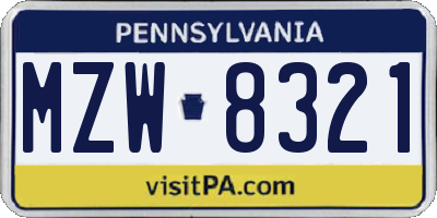 PA license plate MZW8321