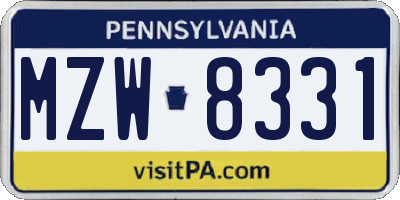PA license plate MZW8331