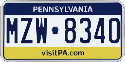 PA license plate MZW8340