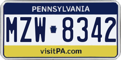 PA license plate MZW8342