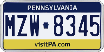 PA license plate MZW8345