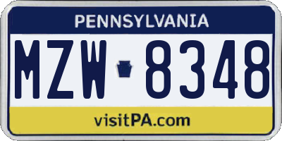 PA license plate MZW8348
