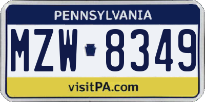 PA license plate MZW8349