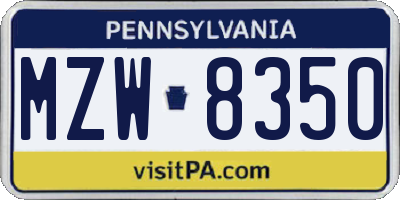 PA license plate MZW8350