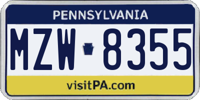 PA license plate MZW8355