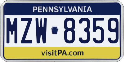 PA license plate MZW8359