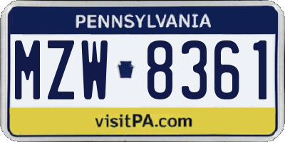 PA license plate MZW8361
