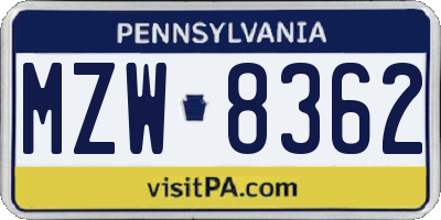 PA license plate MZW8362