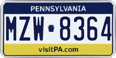 PA license plate MZW8364