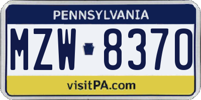 PA license plate MZW8370