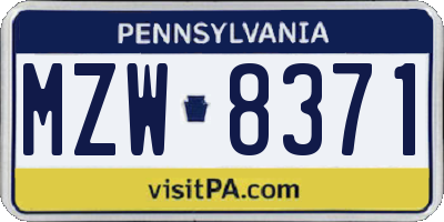 PA license plate MZW8371