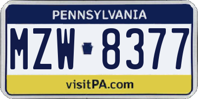 PA license plate MZW8377