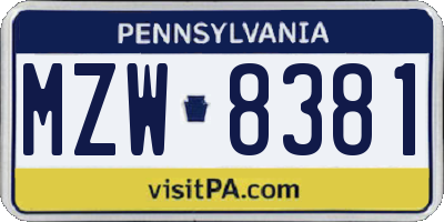 PA license plate MZW8381