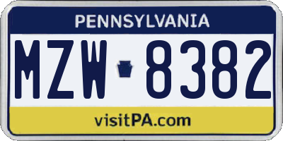PA license plate MZW8382