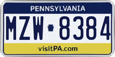 PA license plate MZW8384