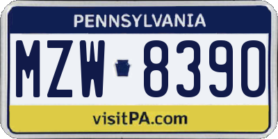 PA license plate MZW8390