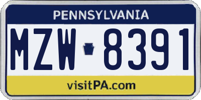 PA license plate MZW8391