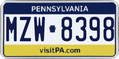 PA license plate MZW8398