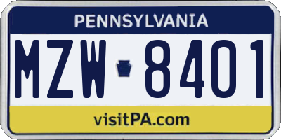 PA license plate MZW8401