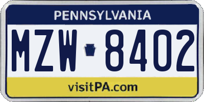 PA license plate MZW8402