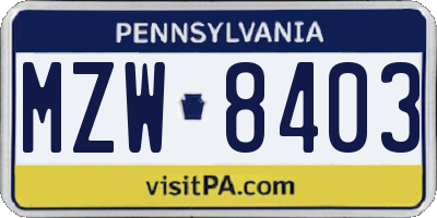 PA license plate MZW8403
