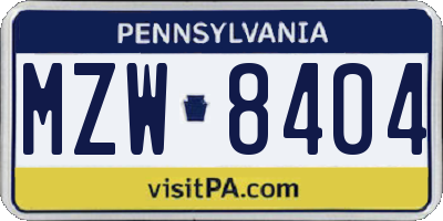 PA license plate MZW8404