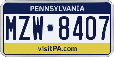 PA license plate MZW8407