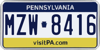 PA license plate MZW8416