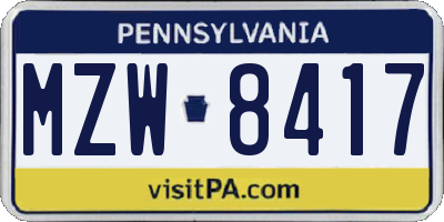 PA license plate MZW8417