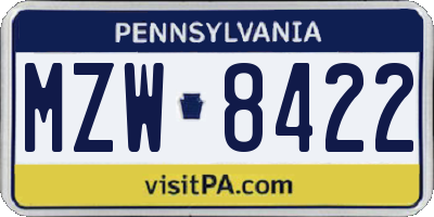 PA license plate MZW8422