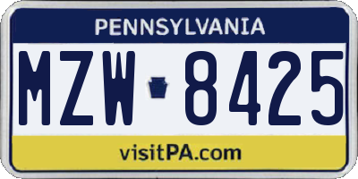 PA license plate MZW8425