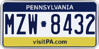 PA license plate MZW8432