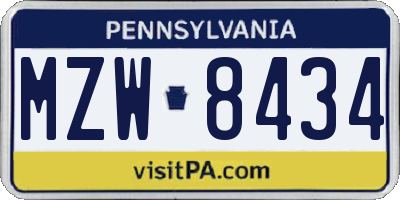 PA license plate MZW8434