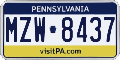 PA license plate MZW8437
