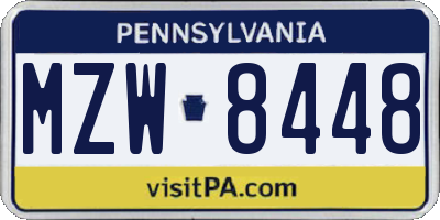 PA license plate MZW8448