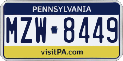 PA license plate MZW8449