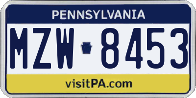 PA license plate MZW8453