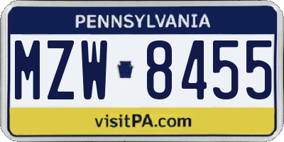 PA license plate MZW8455