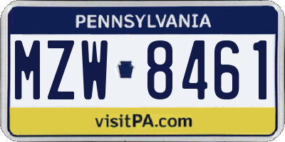 PA license plate MZW8461