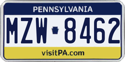PA license plate MZW8462