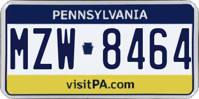 PA license plate MZW8464