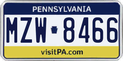 PA license plate MZW8466