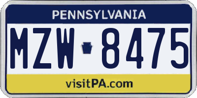 PA license plate MZW8475